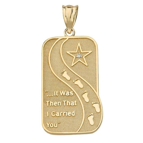 14k Solid Gold Footprints in the Sand Poem Pendant - Picture 1 of 9